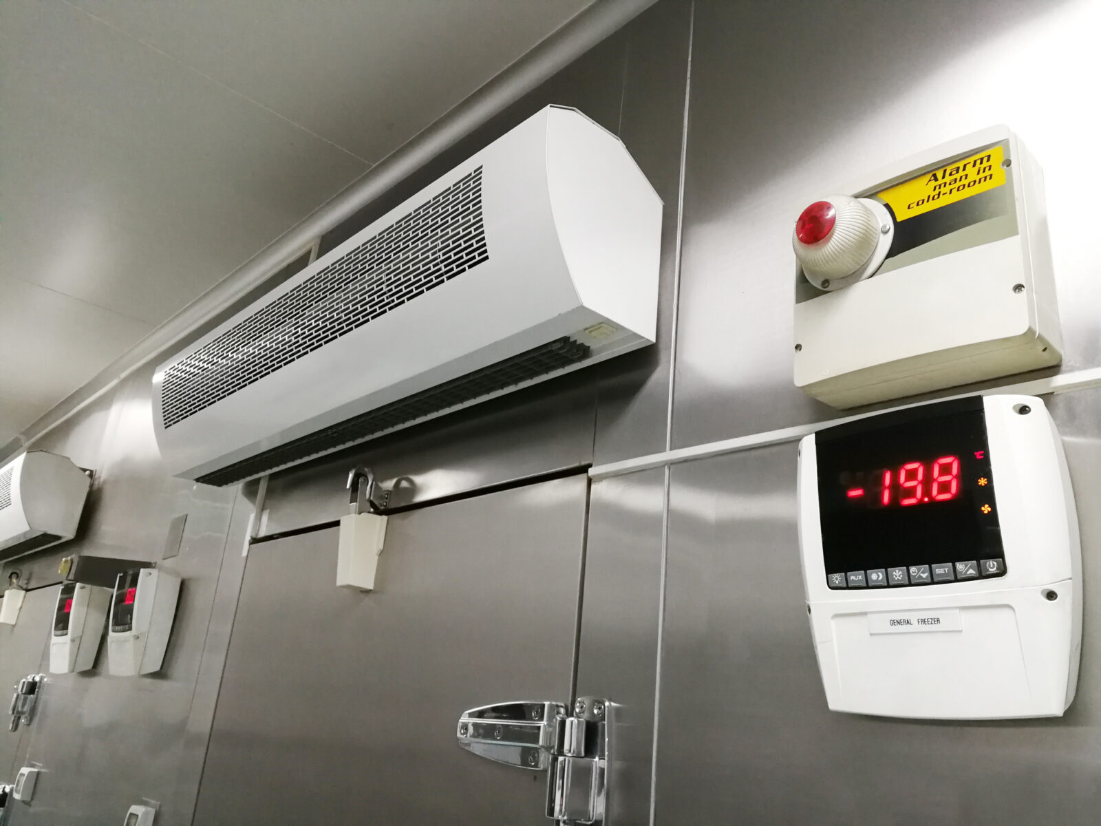 Low temperature of front of a frozen food storage cold room